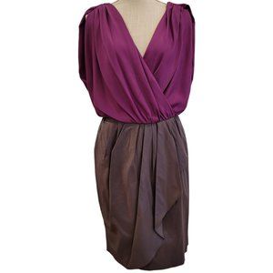 Suzi Chin for Maggy Boutique Two Tone Faux Wrap Blouson Dress Womens 10